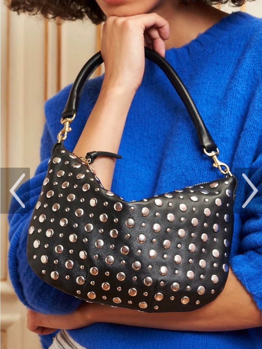 Clare V Petit Moyen Black Silver Studded Leather Crossbody Bag ECU